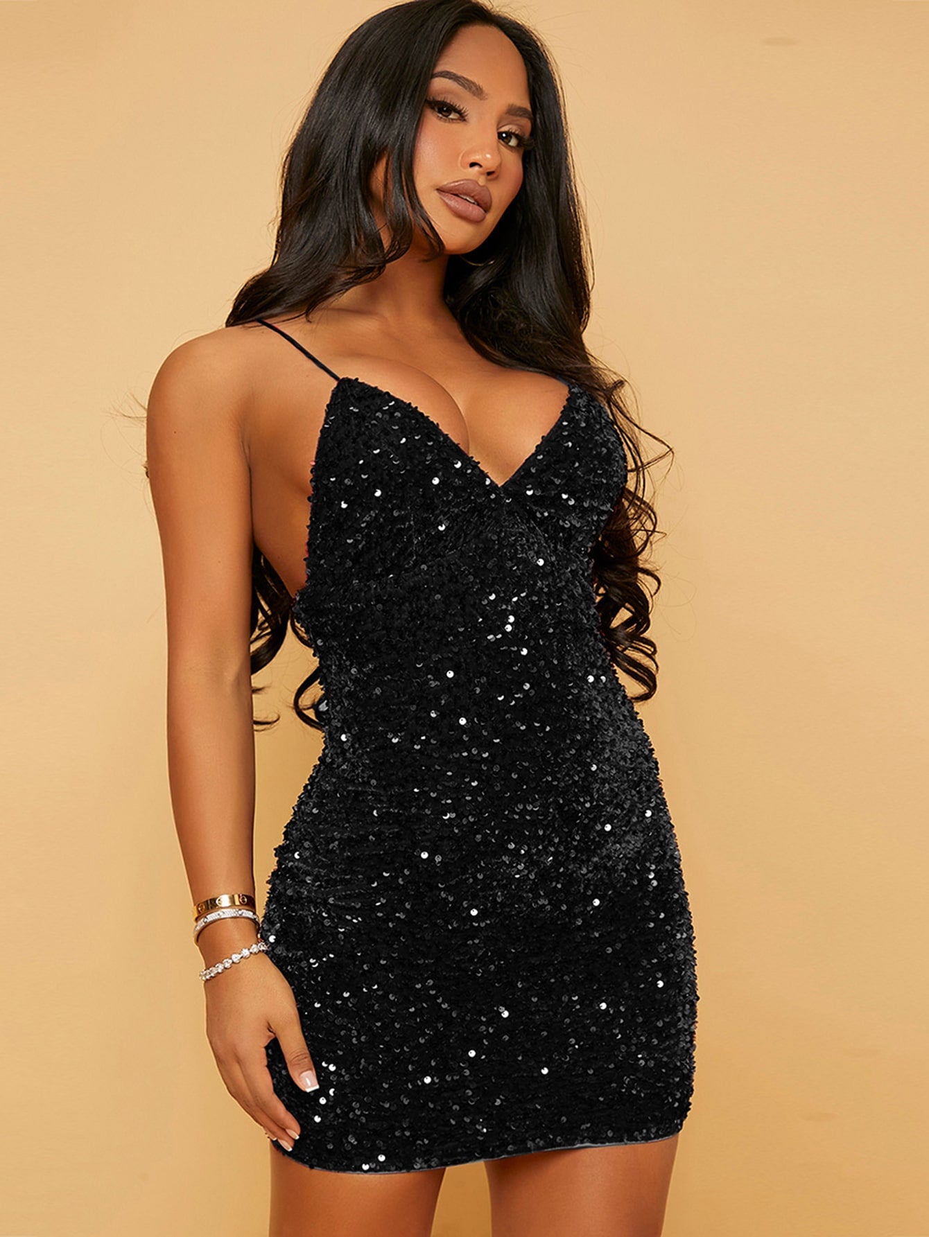 SXY Open Back Sequin Slip Dress ...